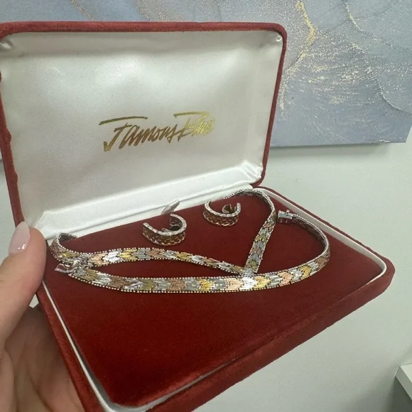 Famous Barr 3 piece tricolor 925 Sterling made in Italy jewelry set
